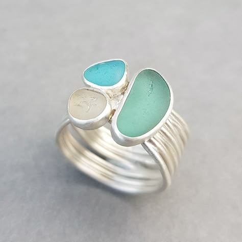 Seaglass Silver Jewellery, Sea Glass Rings Sterling Silver, Sea Glass Jewellery, Seaglass Rings, Sea Glass Crafts Jewellery, Sea Jewellery, Seaglass Jewellery, Sea Glass Rings, Beach Stones Jewelry