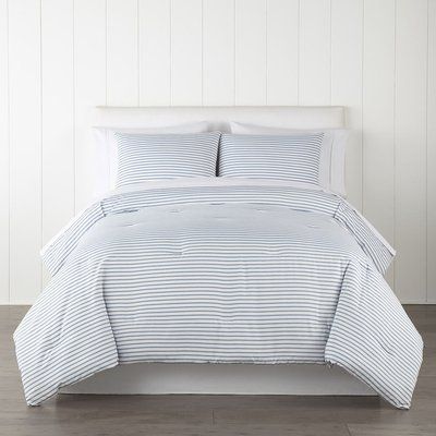 Home Expressions Intellifresh™ Heathered Stripe Reversible Comforter Set - JCPenney Blue Striped Comforter, Blue And White Striped Comforter, Coastal Bunk Room, Blue Striped Bedding, Lake House Bedding, Boys Bunk Room, Light Blue Comforter, Redoing My Room, Comforters Teen