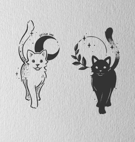 Black and white cats tattoo Cute Matching Tattoos, Matching Friend Tattoos, Black And White Drawings, Bestie Tattoo, Black Cat Tattoos, Kunst Tattoos, Cute Little Tattoos, Cat Tattoo Designs, Bff Tattoos