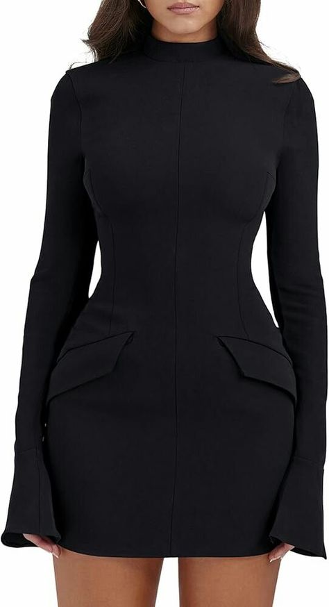 Flare Corporate Dress, Lbd Black Woman, Classy Women Outfits Dresses, Dresses For Broad Shoulders For Women, Simple Short Dresses Classy, Short Dress Styles Classy, Graduation Dress Styles, Graduation Party Outfit Ideas, Turtle Neck Dresses