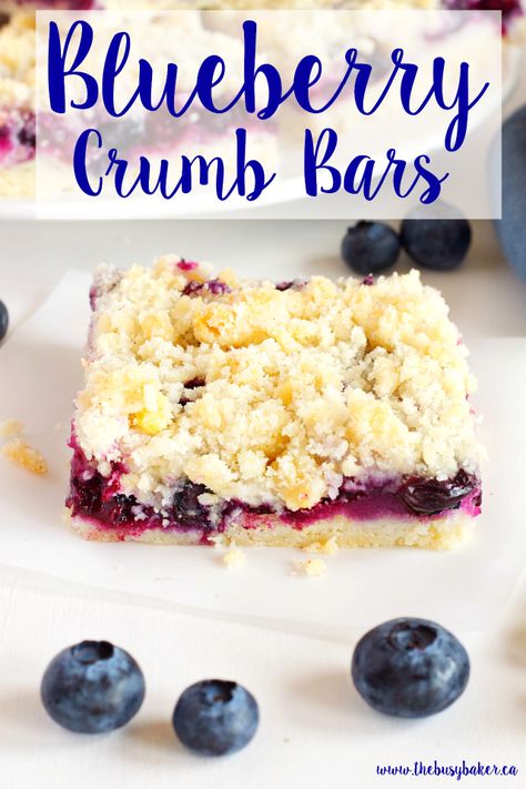 Made with fresh blueberries and a delicious shortbread-style streusel topping, these Blueberry Crumb Bars are irresistible! thebusybaker.ca Lemon Crumble, Blueberry Crumb Bars, Blueberry Crumble Bars, Blueberry Filling, Lemon Cheesecake Bars, Keto Blueberry, Crumb Bars, Buttery Shortbread Cookies, Paleo Baking