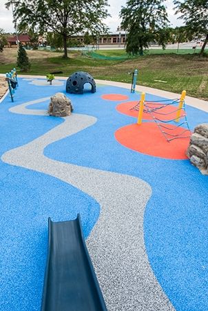 PebbleFlex® Playground Safety Surfacing Playground Flooring Outdoor, Rubber Playground Flooring, Outside Playground, Church Playground, Preschool Playground, Playground Landscaping, Playground Surface, Rubber Playground, Playground Safety