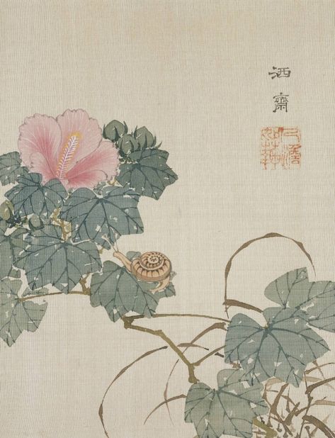 Snail Wallpaper, Japanese Flowers, Art Japonais, Japanese Prints, Victoria And Albert Museum, Elementary Art, Pink Flower, Asian Art, Botanical Prints