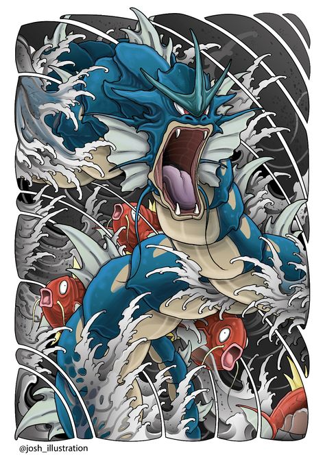 Gyrados Pokemon Art, Pokemon Japanese Art, Eric Garcia, Pikachu Tattoo, Pokemon Ideas, Pokemon Sketch, Japanese Art Styles, Cool Pokemon Wallpapers, Pokemon Tattoo