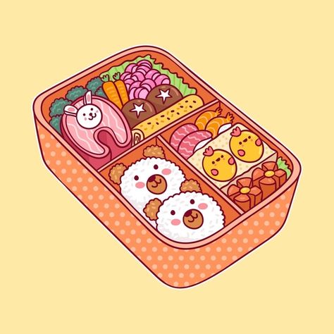 Free Vector | Kawaii bento asian japanese lunchbox Bento Illustration, Bento Japanese, Papercraft Pokemon, Sweets Art, Cute Bento Boxes, Vegetable Cartoon, Kawaii Bento, 귀여운 음식 그림, Cute Bento