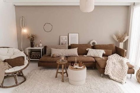 Living Room Design Brown, Beige Living Room Decor, Brown Sofa Living Room, Brown Couch Living Room, Wall Decoration Ideas, Brown Couch, Beige Living Rooms, Casa Vintage, Living Room Trends