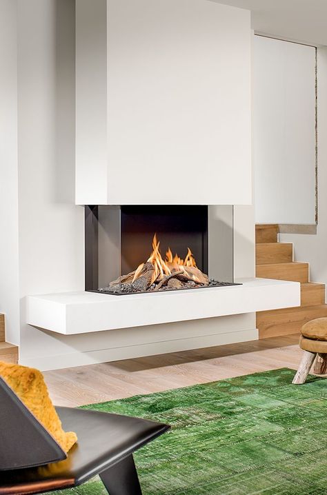 Contemporary Gas Fireplace, Contemporary Fireplace, Corner Fireplace, Fireplace Remodel, Gas Fire, Home Fireplace, Modern Fireplace, Luxury House Designs, Fireplace Design