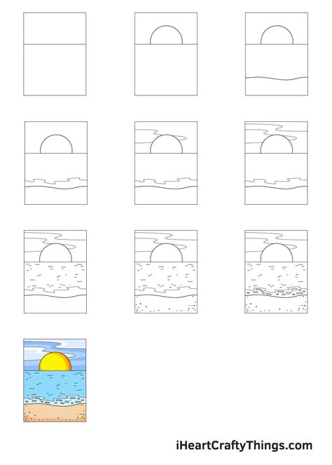 How to Draw an Ocean — Step by Step Guide Drawing Settings Ideas, Beginner Drawing Lessons Step By Step, Direct Drawing, Calming Art, Camp Projects, Ocean Drawing, Drawing Steps, Beach Drawing, Art Activities For Toddlers