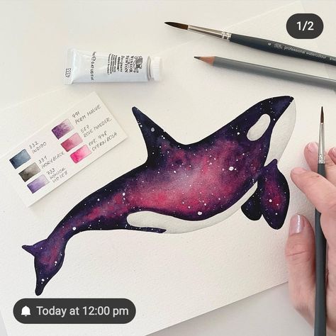 Whale Painting, Watercolor Whale, Watercolor Paintings For Beginners, Diy Watercolor Painting, Watercolor Paintings Easy, Canvas Painting Designs, Watercolor Paintings Tutorials, Watercolor Art Lessons, Watercolor Inspiration