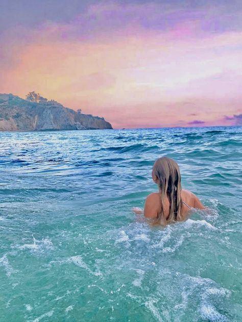 Sunset Swim Aesthetic, Pictures In Ocean, Beach Pictures In The Water, In The Ocean Pictures, Beach Water Pictures, Beach Swim Aesthetic, Ocean Pictures Ideas, Yvonne Core, Swimming At Beach