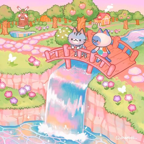 🌷 Butter the cat 🌷 on Instagram: “🌼 Lovely Day Animal Crossing 🌸 . Hello frens! I really proud of this piece ^u^ I can imagine Lolly and Mitzi having a really nice chat…” Animal Crossing, A Cat, The End, Bridge