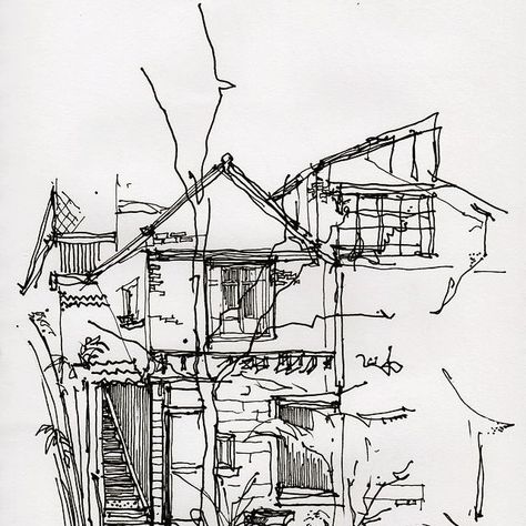 Sketches are a beautful and simple way of presenting conceptual ideas. #archiporn #archi #archidaily #architecture_details #architectural… Ink Drawings, Urban Sketchers, Art Du Croquis, Urban Sketches, Urban Sketch, 흑백 그림, Architectural Sketch, Travel Sketches, Sketch Inspiration