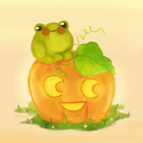 Sweet baby frog with pumpkin Baby Frog, Digital Art, Fan Art, Halloween, Art