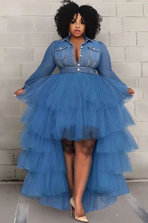 Plus Size Denim Pants & Tops & Dresses for Women | Xpluswear Denim Themed Party Outfit Women, Women Birthday Outfit Ideas, Western Birthday Outfit Women, Cruise Outfits For Women Plus Size, Winter Blue Dress, Denim And Pearls Outfits, Denim And Diamonds Party Outfit, Plus Size Going Out Outfits, Denim Two Piece