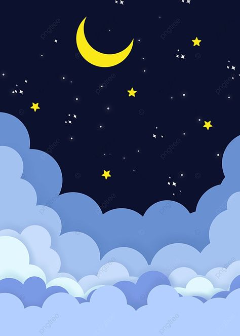 Cartoon Paper Cut Moon Stars And Clouds In The Night Sky Background Sky Background Wallpaper, 16:9 Backgrounds, Night Sky Drawing, Night Sky Background, Leslie David, Background Night, Moon Cartoon, Night Clouds, Cartoon Paper