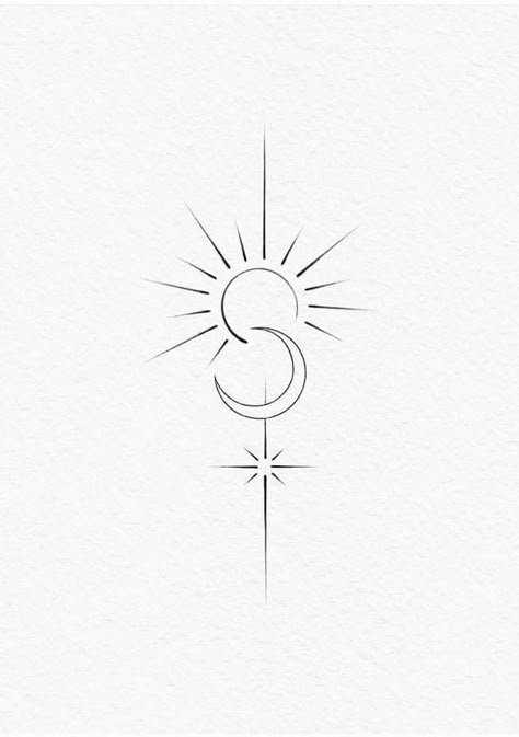 Divine Union Tattoo, Feminine Sagittarius Tattoo, Simple Line Work Tattoo Design, Sun Heart Tattoo, Black And White Sun Tattoo, Sonne Mond Tattoo, Simbols Tattoo, Tattoo Sonne, Small Star Tattoos