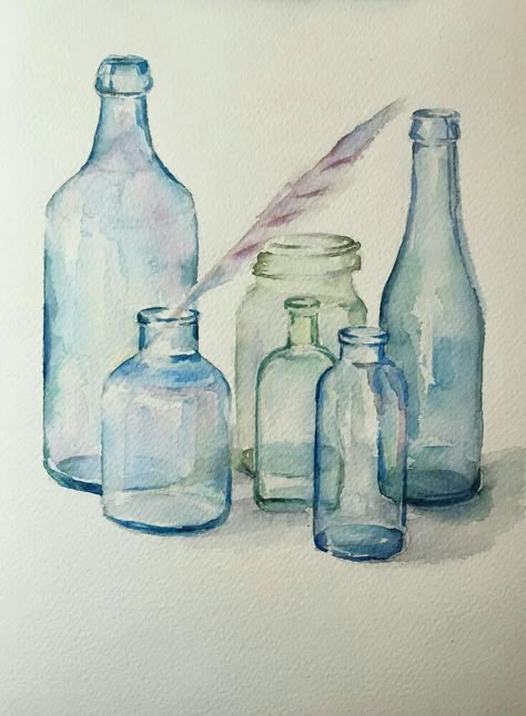 Bottle Watercolor, Bottle Drawing, زجاج ملون, Watercolor Projects, Watercolor Painting Techniques, 수채화 그림, Watercolor Artists, Bottle Painting, Watercolor Inspiration