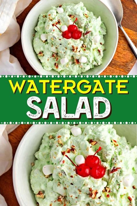 Easy Watergate Salad Recipe (Just 5 Ingredients) - Insanely Good Pistachio Pudding Salad, Pistachio Fluff, Fluff Salad Recipes, Holiday Salad, Watergate Salad, Easy Fruit Salad Recipes, Pistachio Dessert, Pistachio Salad, Fluff Salad