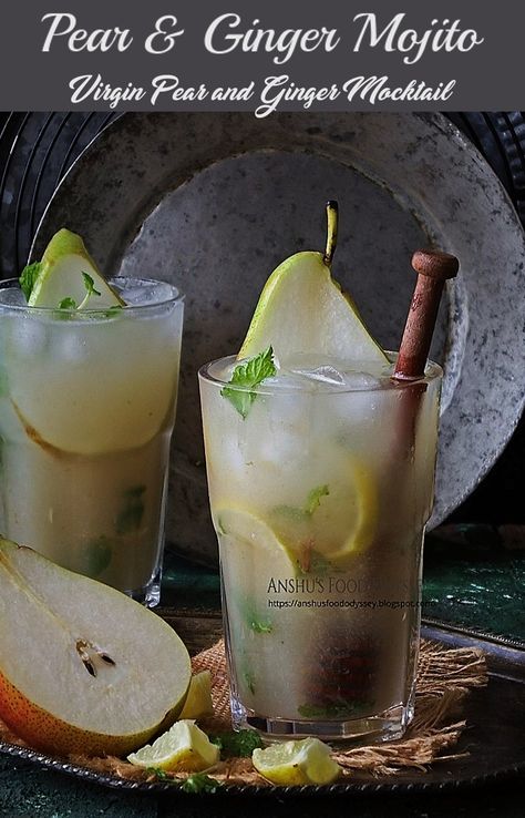 Virgin Pear and Ginger Mojito Summer Fruit Drinks, Ginger Mojito, Mojito Ingredients, Mango Lemonade, Pear Ginger, Serving Glasses, Summer Coolers, Refreshing Summer Drinks, Agua Fresca