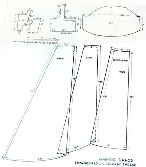 Indian Muslin-“Dress of sheer white India muslin. The dress has a short train and is embroidered with gold threads of various weights in a running vine-like pattern with occasional single flowers." Regency Dress Pattern, Costume Venitien, Single Flowers, Regency Gown, Regency Era Fashion, Muslin Dress, Regency Dress, Dress Patterns Free, Regency Fashion