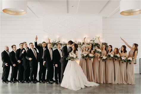 Neutral Wedding Party, Hutton House, Taupe Wedding, Taupe Bridesmaid Dresses, Neutral Wedding Colors, Wedding Picture Poses, Wedding Theme Colors, Neutral Wedding, Wedding Party Photos