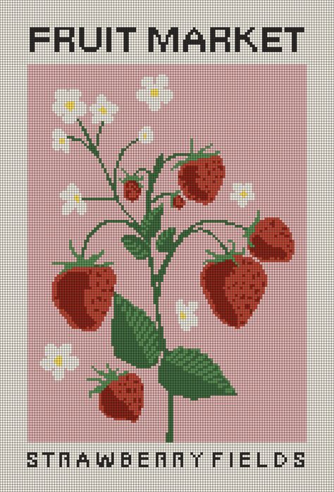 Alpha pattern #156102 | BraceletBook Fruit Tapestry Crochet Pattern, Tulip Grid Pattern, Geometric Pixel Pattern, Strawberry Tapestry Crochet Pattern, Tapestry Crochet Patterns Flowers, Knitted Tapestry Pattern, Pixel Crochet Projects, Strawberry Tapestry Crochet, Aesthetic Crochet Tapestry