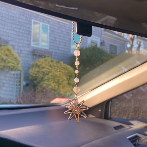 PRICES MAY VARY. 🚗【NOTE】Each bead is unique and one of a kind, and there may be slight discrepancies in shape/hue between the product shown and the product received. 🚗【Cute Sun Decor】Liven up your vehicle interior with these car accessories for women and men. The sun charm is carefully crafted with delicate gold wire, adding an elegant touch to the radiant design. Each car charm is adorned with a selection of natural stones, pearls and crystals creating a unique and eye-catching piece. 🚗【Perf Homemade Car Accessories, Car Cute Accessories, Cute Rearview Mirror Car Accessories, Cute Car Accessories Aesthetic, Car Decor Aesthetic, Car Mirror Accessories, Aesthetic Car Accessories, Matching Ideas, Driving Aesthetic