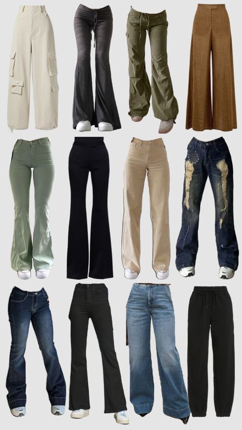 Pants You Need, Pants Collage, 2000 Pants, 2000s Pants, 2000s Japanese Fashion, Outfits 2000s, Downtown Outfits, 70s Outfits, Cute Pants