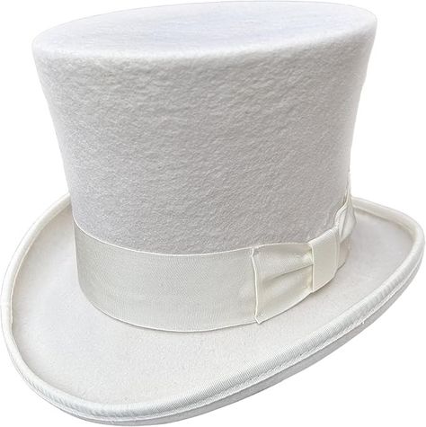 White Wool Felt Top Hat Wedding Uncle Sam 7" Tall Topper Hats for Women Men at Amazon Men’s Clothing store Western White Top Hat With Flat Brim, Luxury White Adjustable Top Hat, Fitted White Brimmed Top Hat, White Fitted Brimmed Top Hat, White Adjustable Top Hat, Uncle Sam, Top Hat, Clothing Store, Hats For Women