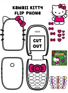 Sanrio Drawing, Sanrio Crafts, Diy Hello Kitty, Paper Doll Printable Templates, Hello Kitty Colouring Pages, Hello Kitty Printables, Phone Template, Hello Kitty Rooms, Hello Kitty Crafts