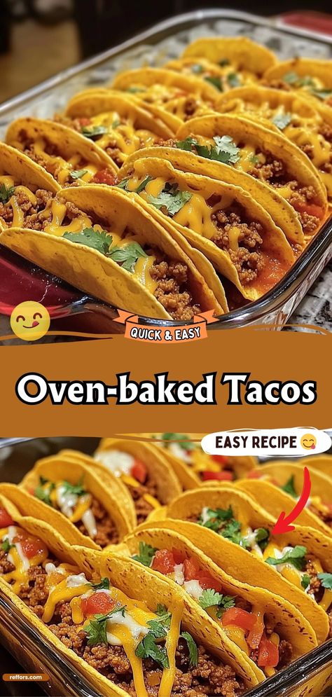 Transform taco night with these Oven-baked Tacos, where shells are crisped in the oven and filled with your choice of seasoned meat and toppings. This method brings out the flavor and adds a delightful crunch that everyone will love. #OvenBakedTacos #TacoNight #FamilyDinner Bake Tacos In Oven, Crunchy Baked Tacos, Baked Tacos Flour Tortillas, Oven Tacos Baked, Taco Bake Casserole With Tortillas, Taco Shells In The Oven, Tacos In The Oven, Taco Dinner Ideas, Taco Easy