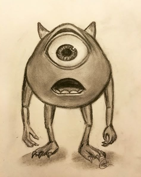 Mike Wazowski from Monsters Inc Mike Wazowski Sketch, Mike Wazowski Tattoo, Sketches Monsters, Mike Wazowski Drawing, Monsters Inc Drawing, Buu Monster Inc, Silly Drawings, Mike From Monsters Inc, Mike And Sulley