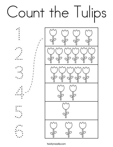 Count the Tulips Coloring Page - Twisty Noodle Flower Math Preschool, Plant Math Activities For Preschool, Counting Flowers Preschool, Flower Worksheets Preschool, Flowers Worksheet, Flowers Preschool, Flower Worksheet, Spring Worksheets Preschool, Flower Activities