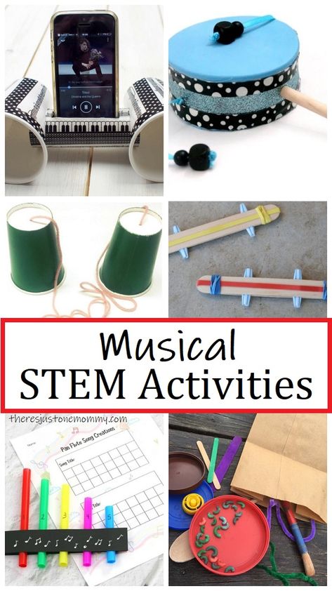 Music Science Preschool, Musical Math Activities For Preschoolers, Music Stem Activities, Elementary Music Art Projects, Stem Lesson Plans Middle School, Stem Activity Middle School, Music Stem Activities For Kids, Music Science Experiments, Music Camp Activities