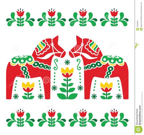 Swedish Dala Horse Designs | Scandinavian background - Dala red horses with green floral pattern ... Embroidery, Folk Art, Polish Folk Art, Rustic Home Decor, Rustic House, Advent Calendar, House Warming, House Warming Gifts, Holiday Decor