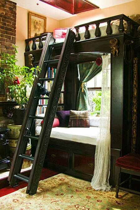 Gothic bunk bed Bunk Bed Reading Nook, Reading Loft, Narrow Bedroom, Real Estat, Perfect House, Bed Ideas, Design Del Prodotto, Style At Home, Bunk Bed