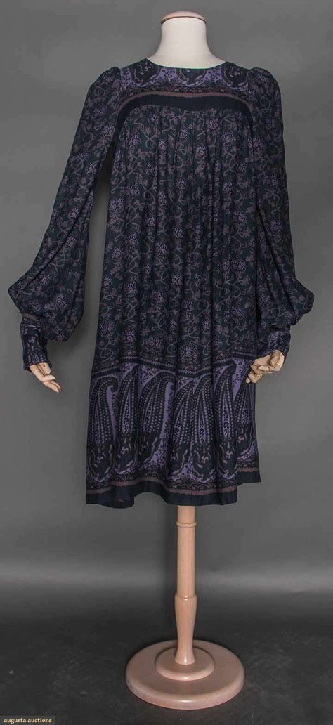 Biba Challis Dress, London, 1965-1968 Vintage 60's designer fashion clothing Biba Dress, Biba Clothing, Biba Fashion, Barbara Hulanicki, Challis Dress, Augusta Auctions, Paisley Border, Sixties Fashion, Evolution Of Fashion