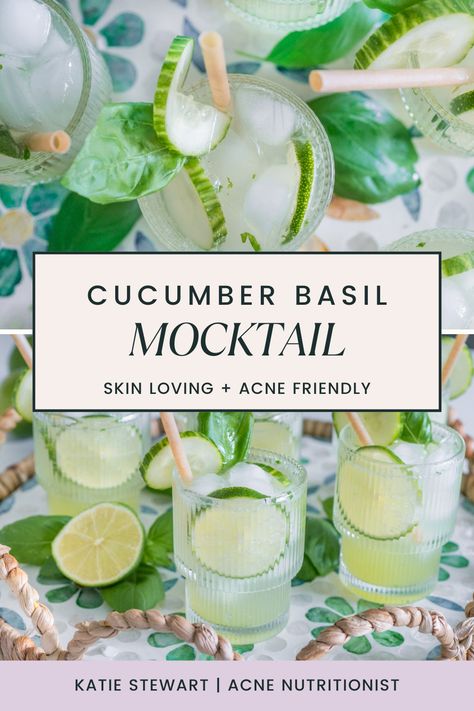 Cucumber Basil Mocktail Mocktails Non Alcoholic Cucumber, Cucumber Drinks Non Alcoholic, Basil Drinks Nonalcoholic, Herb Infused Mocktails, Cucumber Mint Mocktail, Cucumber Mocktail Recipe, Botanical Mocktails, Herbal Mocktails, Cucumber Mocktail