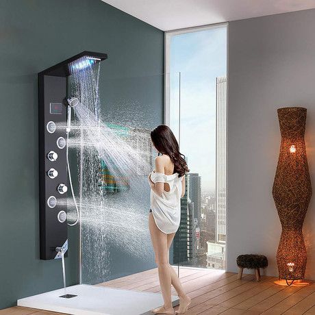 Juno Showers - LED Water Fixtures - Touch of Modern Baddie Photos, Bathroom Shower Faucets, Dream Shower, Waterfall Shower, Shower Panel, Bath Shower Mixer, Shower Mixer, Dream Bathrooms, Shower Remodel