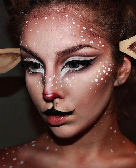 8 PRETTY DIY HALLOWEEN MAKEUP IDEAS FROM INSTAGRAM - You Must Love Life Goat Face Paint, Goat Makeup, Fawn Cosplay, Faun Cosplay, Fawn Makeup, Deer Makeup Tutorial, Reindeer Makeup, Makeup Karakter, Makeup Clown