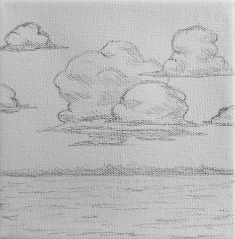 Landscape Sketch Aesthetic, Easy Landscape Paintings Pencil, Easy Nature Pencil Drawings, How To Sketch Clouds With Pencil, Sky Pictures Drawing, Pencil Cloud Drawing, Cloud Sketch Simple, Sky Drawings Easy, Rain Cloud Sketch