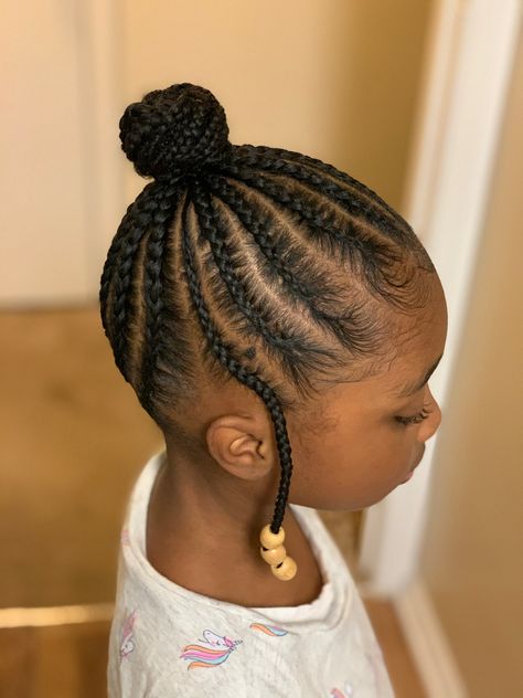 Kids Braided Bun Hairstyles Black, Natural Cornrow Hairstyles For Kids, Flat Twist Hairstyles For Kids, Children Cornrow Hairstyles Natural Kids, Kids Cornrow Hairstyles Simple, Toddler Cornrow Styles, Black Toddler Girl Hairstyles, Kids Cornrow Hairstyles Natural Hair, Toddler Braid Styles