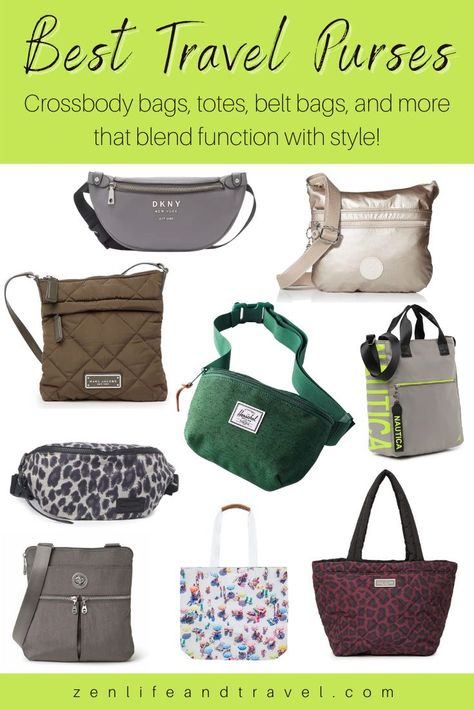 Best Travel Purses That Combine Style and Function | These purses and handbags are perfect for traveling. You'll find options that are lightweight, durable, and fashionable. | Crossbody Bag | Belt Bag | Fanny Pack | Tote Bag | Beach Bag | Purses for Vacation Best Travel Purses For Women, Best Purse For Travel, Best Crossbody Bag Travel, Not Fragile Like A Flower, European Trip, Zen Life, Womens Movement, Best Crossbody Bags, Anti Theft Bag