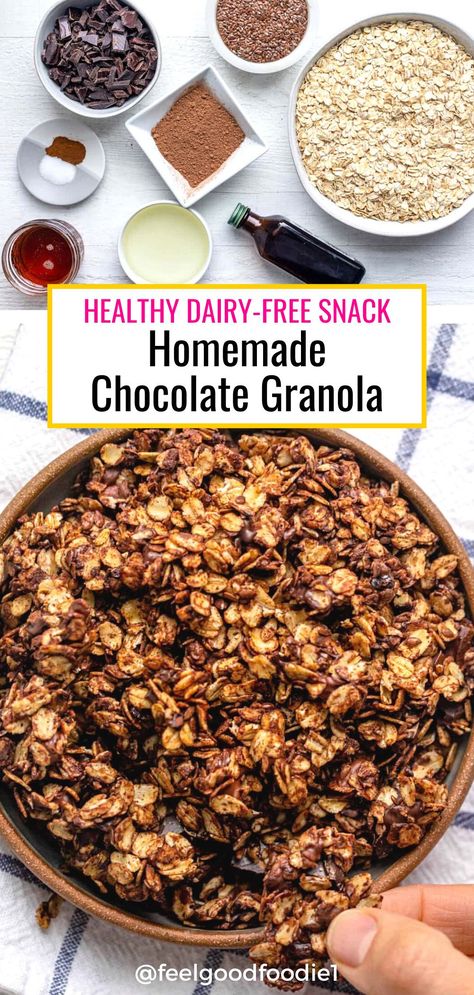 Chocolate Protein Granola, Dark Chocolate Granola, Dark Chocolate Granola Recipe, Rolled Oats Granola Recipe, Cocoa Granola Recipe, Healthy Chocolate Granola, Granola Chocolate, Homemade Chocolate Granola, Sprouted Oats Recipes