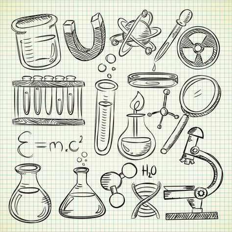 Set of laboratory equipment in doodle style. Download thousands of free vectors on Freepik, the finder with more than a million free graphic resources Chemistry Drawing, Science Notebook Cover, Science Drawing, Science Doodles, Note Doodles, Science Notebook, Science Notes, Laboratory Equipment, Doodle Style