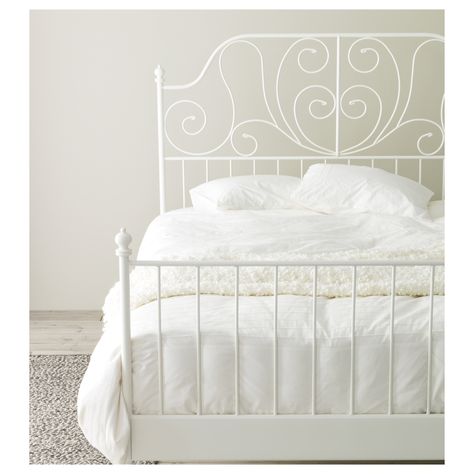 IKEA - LEIRVIK, Bed frame Ikea Leirvik, Leirvik Bed, White Iron Beds, Ikea Catalogue, Double King Size Bed, White Bed Frame, Ikea Catalog, Iron Bed Frame, Ikea Bed