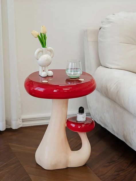 Mushroom Coffee Table, Small Table Ideas, Mushroom Furniture, Mushroom Side Table, Room Recor, Raven Aesthetic, Cartoon Room, Mushroom Stool, Storage Side Table