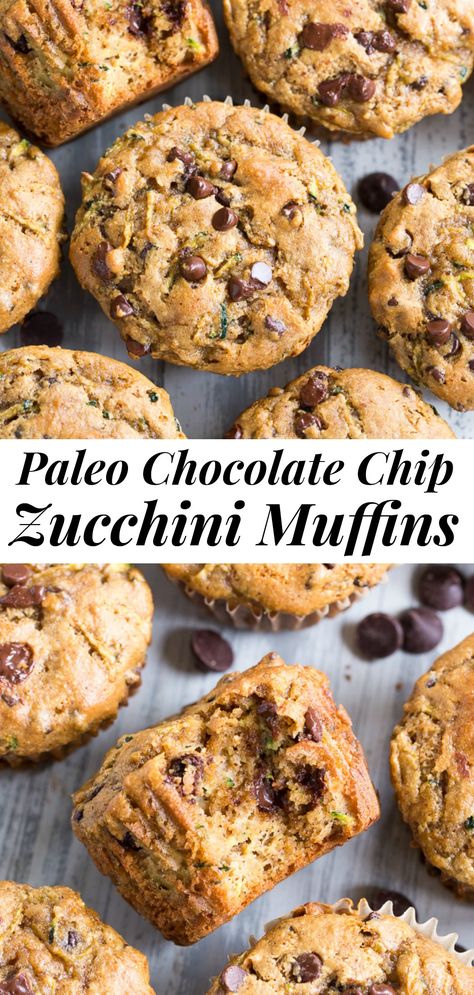 Paleo Zuchini Baking Recipes, Zucchini Muffins Gluten Free, Gf Df Zucchini Muffins, Whole 30 Zucchini Muffins, Grain Free Zucchini Muffins, Paleo Zucchini Muffins, Paleo Chocolate Zucchini Bread, Paleo Banana Chocolate Chip Muffins, Chocolate Chip Zucchini Muffins