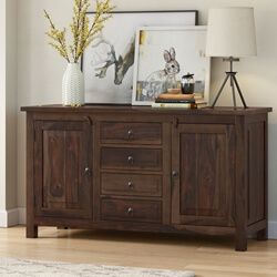 Houston Rustic Solid Wood 4 Drawer Sideboard Serving Buffet, Sideboard Dining Room, Rustic Sideboard, Mission Furniture, Painted Sideboard, Ring Pulls, Dining Room Sideboard, Walnut Sideboard, Raised Panel Doors