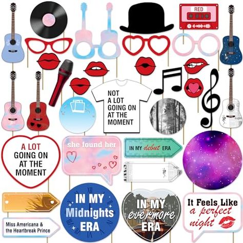 Taylor Swift Birthday Decorations 2024: Banners, Photo Booth, & More Lyrics Photo, Photo Booth Props Birthday, Taylor Swift Birthday Party Ideas, Birthday Music, Lover Photo, Music Themed Parties, Girls Party Decorations, Taylor Swift Party, Taylor Swift Birthday